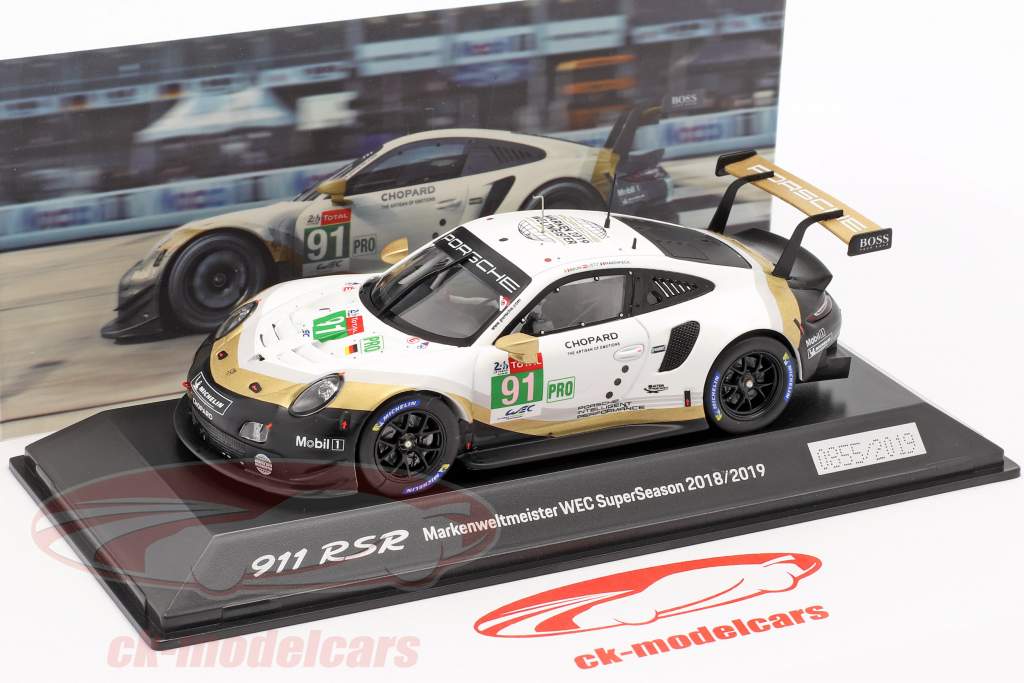 Porsche 911 RSR #91 campeão do mundo WEC SuperSeason 2018/2019 24hLeMans 1:43 Spark