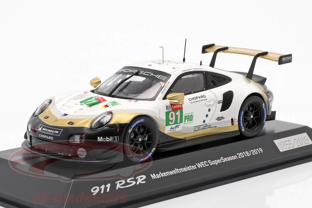Porsche 911 RSR #91 champion du monde WEC SuperSeason 2018/2019 24hLeMans 1:43 Spark