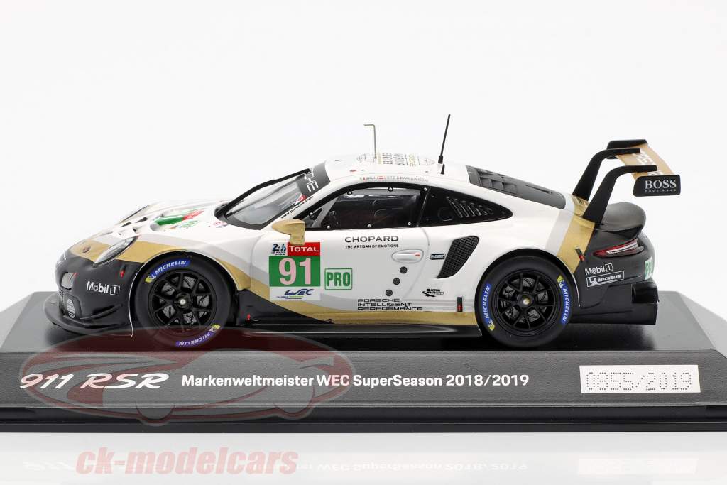 Porsche 911 RSR #91 campione del mondo WEC SuperSeason 2018/2019 24hLeMans 1:43 Spark