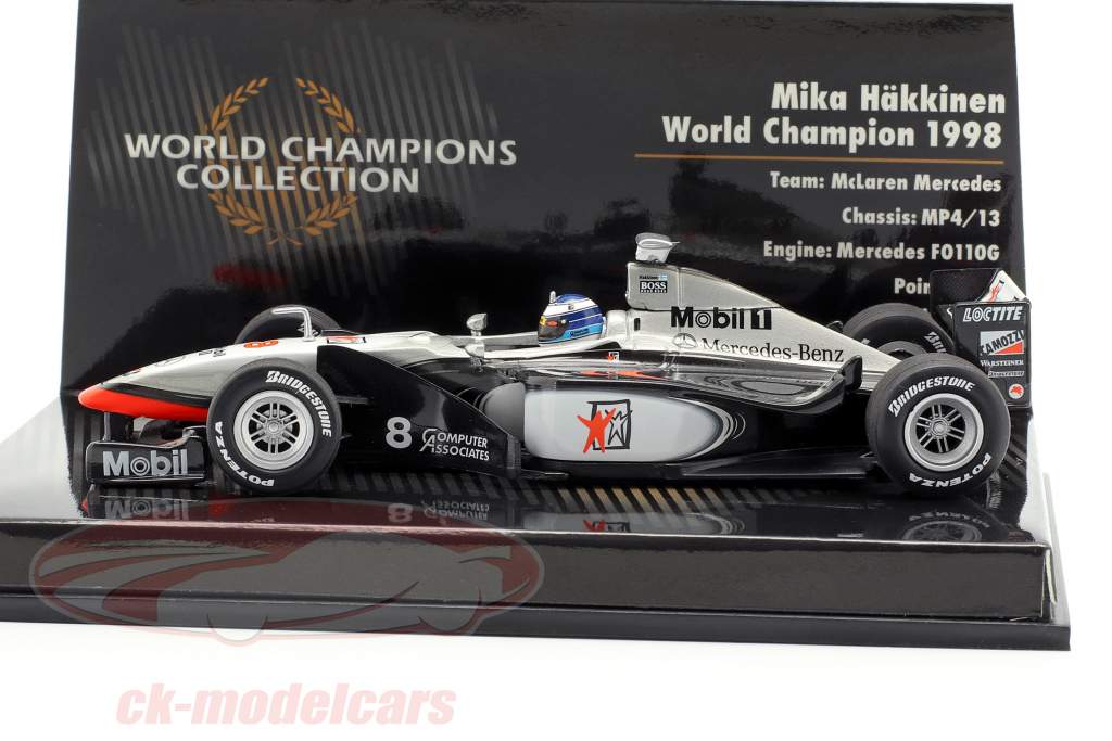 Mika Häkkinen McLaren Mercedes MP4/13 #8 verdensmester formel 1 1998 1:43 Minichamps