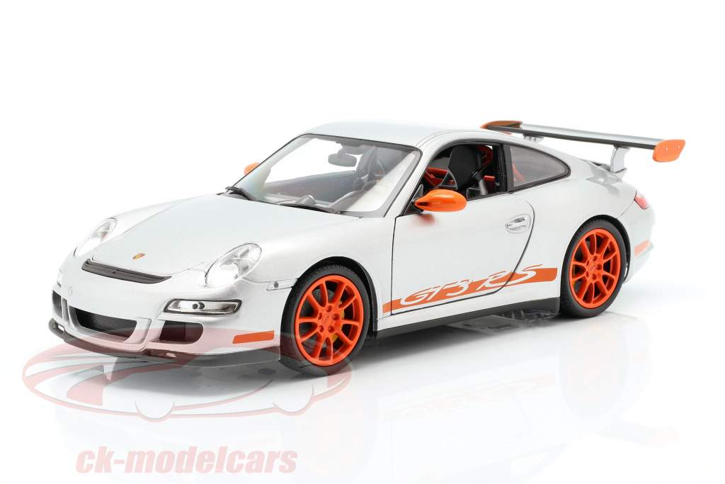 Porsche 911 (997) GT3 RS Coupe Baujahr 2007 silbergrau / orange 1:18 Welly