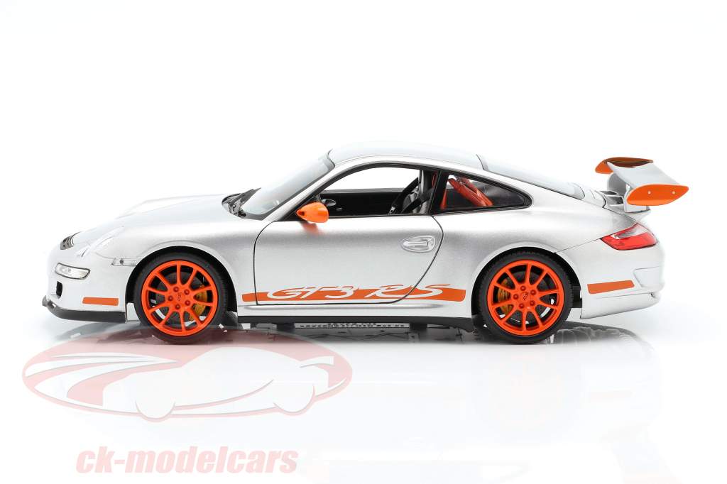 Porsche 911 (997) GT3 RS Coupe Baujahr 2007 silbergrau / orange 1:18 Welly