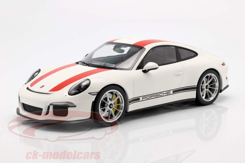 Porsche 911 (991) R année de construction 2016 blanc avec rouge rayures 1:12 Minichamps
