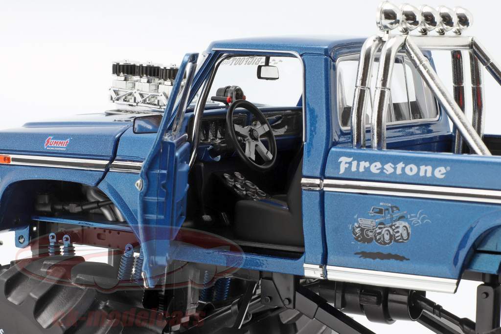 Ford F-250 Monster Truck Bigfoot #1 66 inch tires 1974 azul 1:18 Greenlight