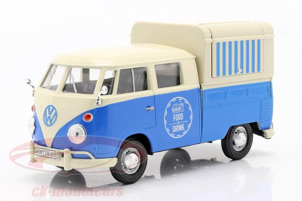 Volkswagen VW Typ 2 (T1) Pick-Up Food Truck azul / branco 1:24 MotorMax