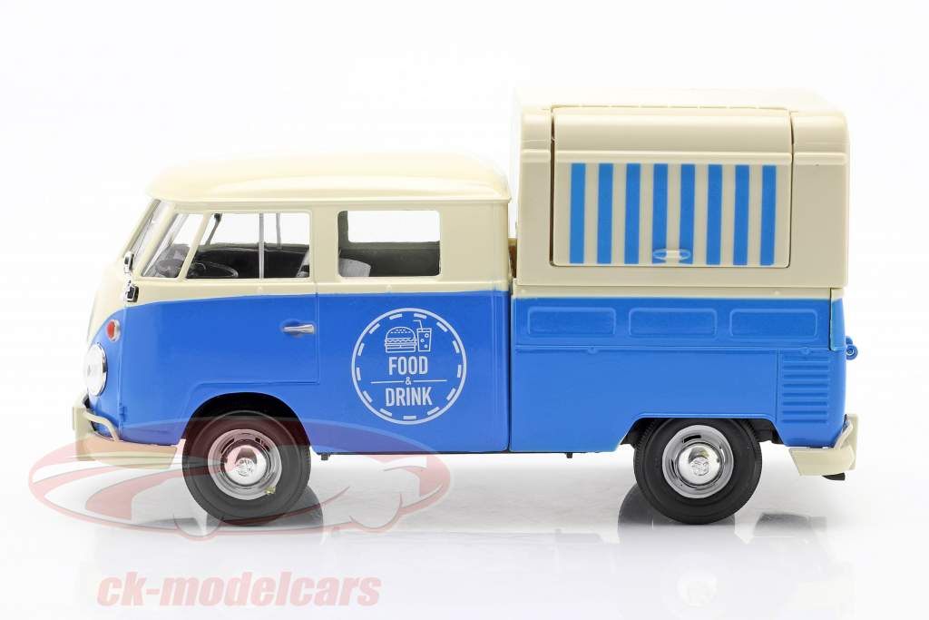 Volkswagen VW Typ 2 (T1) Pick-Up Food Truck bleu / blanc 1:24 MotorMax