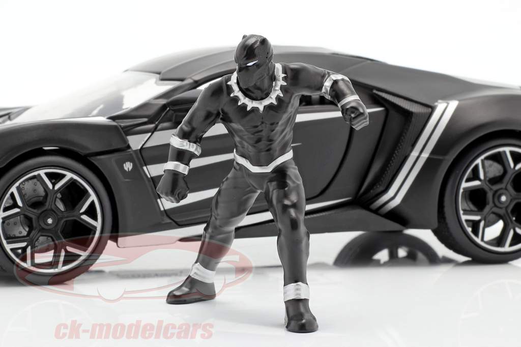 Lykan Hypersport com Figura Black Panther Marvel Avengers preto 1:24 Jada Toys
