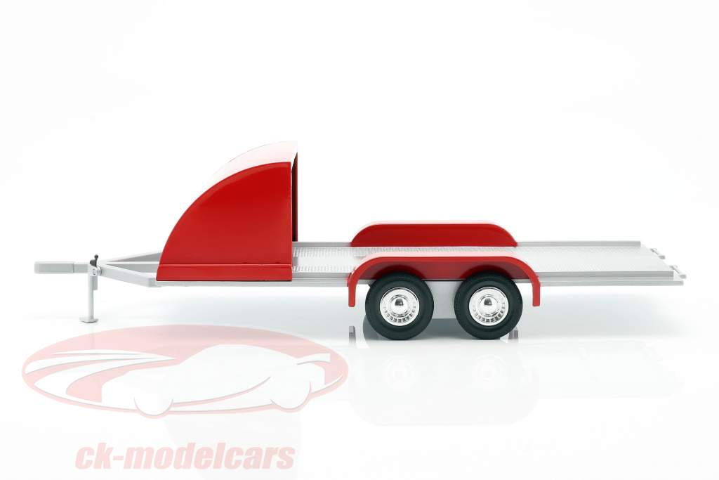 Four wheel open Car Trailer red / silver gray 1:18 Autoworld