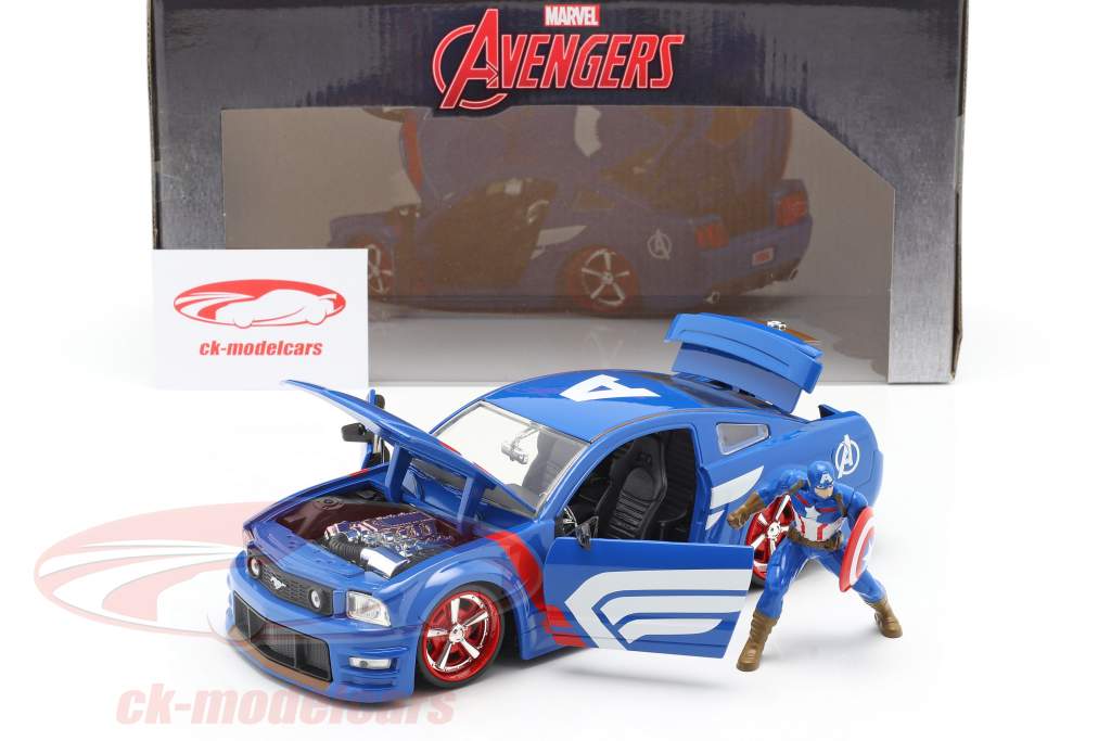Ford Mustang GT 2006 with Figure Captain America Marvel Avengers 1:24 Jada Toys