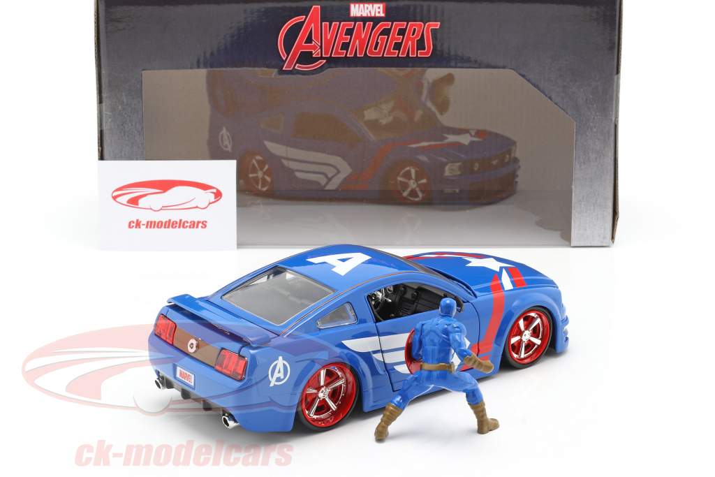 Ford Mustang GT 2006 with Figure Captain America Marvel Avengers 1:24 Jada Toys