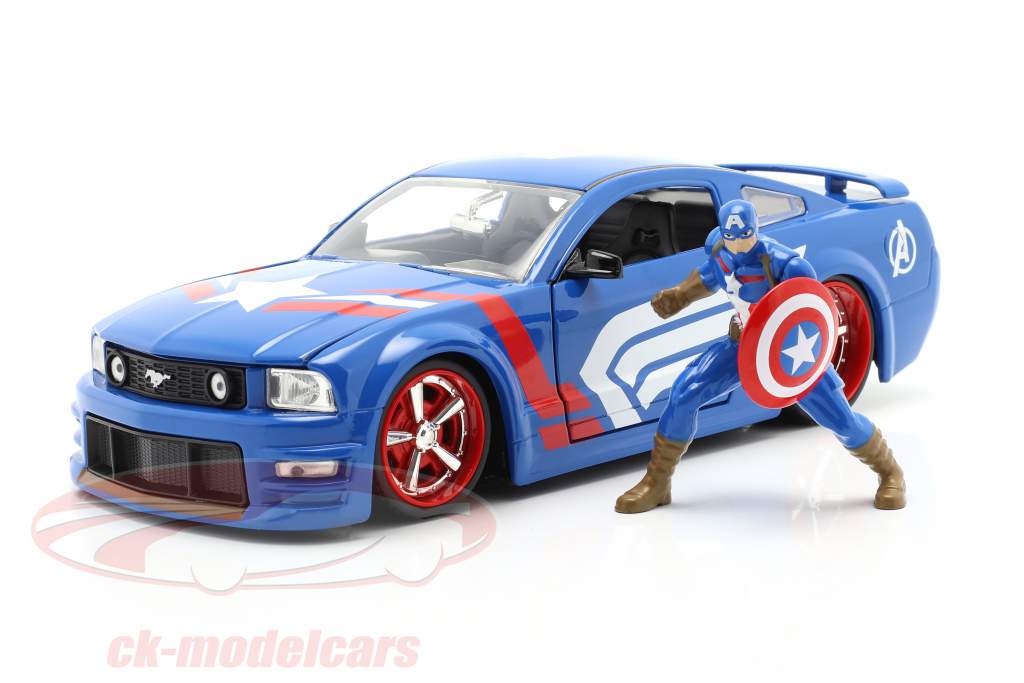 Ford Mustang GT 2006 Avec Figure Captain America Marvel Avengers 1:24 Jada Toys