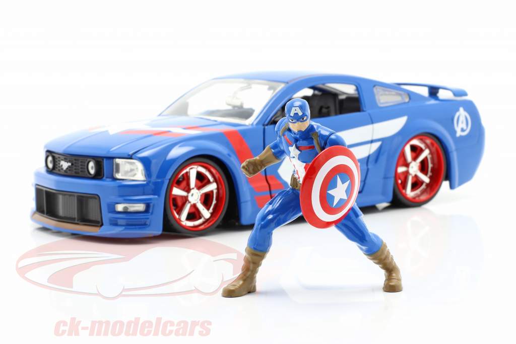 Ford Mustang GT 2006 Med Figur Captain America Marvel Avengers 1:24 Jada Toys