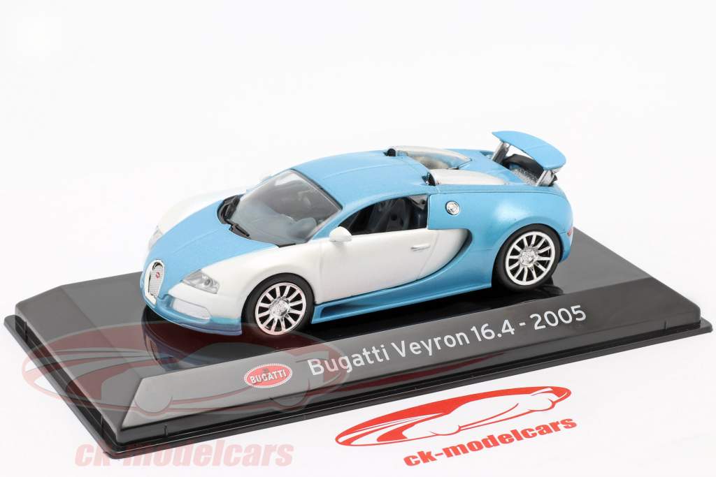 Bugatti Veyron 16.4 Année de construction 2005 blanc mat / Bleu clair 1:43 Altaya