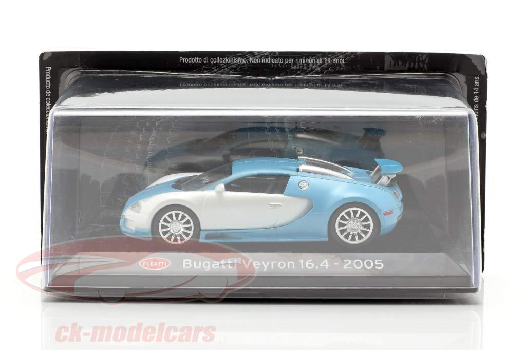 Bugatti Veyron 16.4 Año de construcción 2005 blanco mate / Azul claro 1:43 Altaya