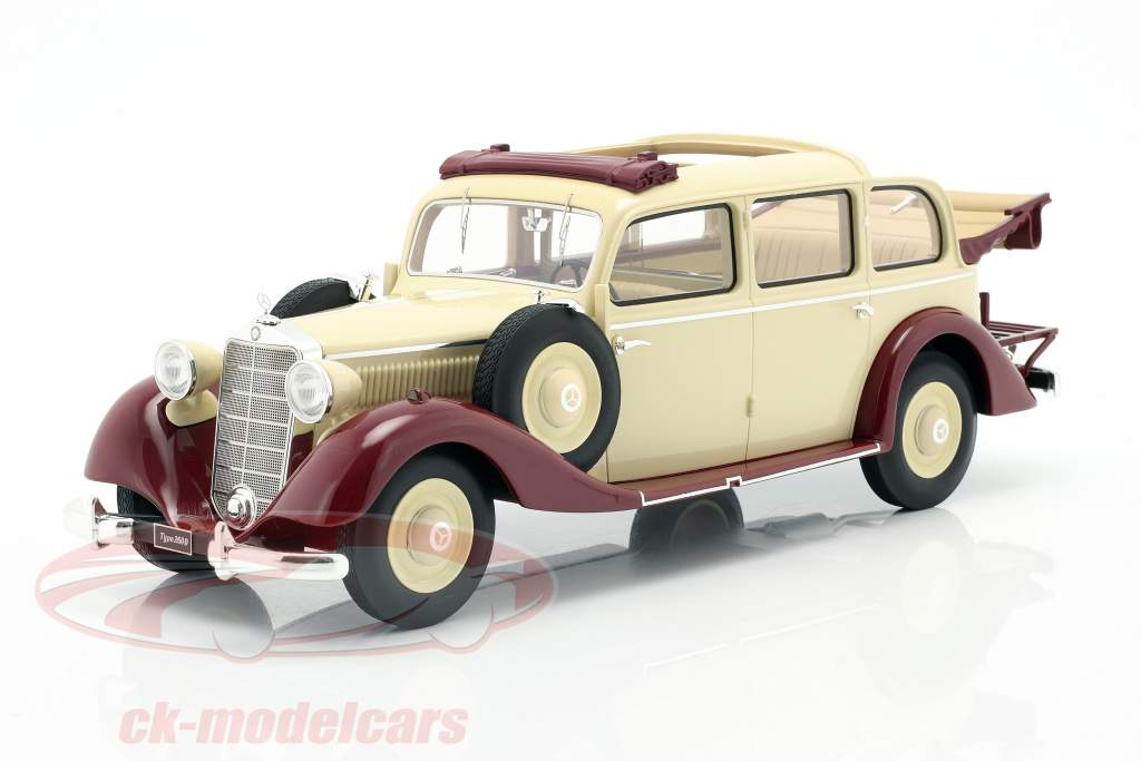 Mercedes-Benz 260 D (W138) Pullman Landaulet 1936 beige / oscuro rojo 1:18 Triple9