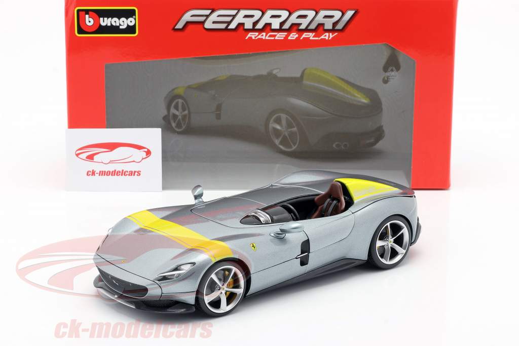 Ferrari Monza SP1 year 2019 grey metallic / yellow 1:18 Bburago