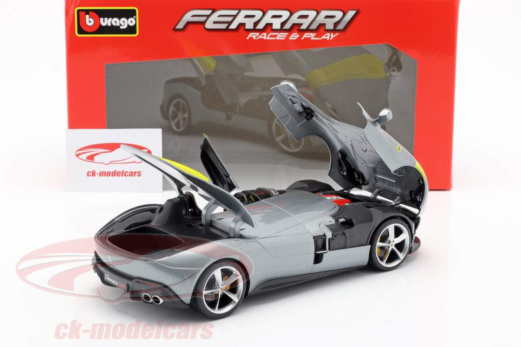 Ferrari Monza SP1 Bouwjaar 2019 Grijs metalen / geel 1:18 Bburago