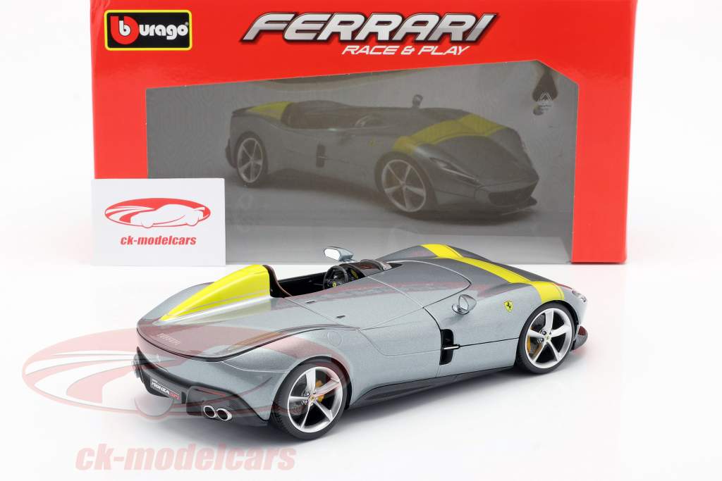 Bburago 1:18 Ferrari Monza SP1 Año de construcción 2019 gris metálico /  amarillo 18-16013 modelo coche 18-16013 4893993160136