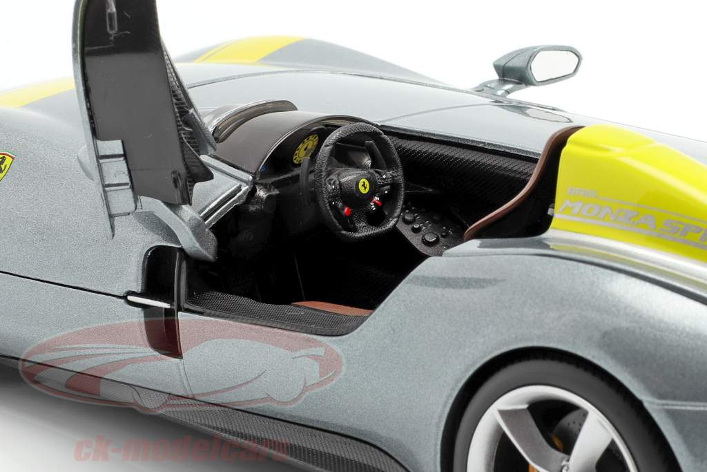 Ferrari Monza SP1 Baujahr 2019 grau metallic / gelb 1:18 Bburago