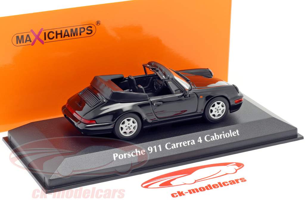 Porsche 911 Carrera 4 Cabriolet jaar 1990 zwart 1:43 Minichamps