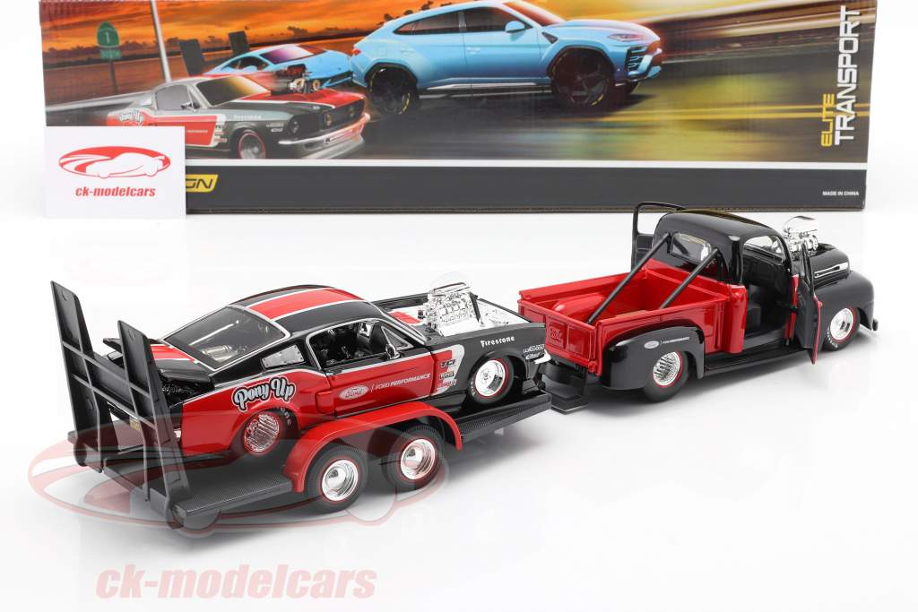 3-Car Set Ford F1 Pick-Up Con trailer e Ford Mustang 1:24 Maisto