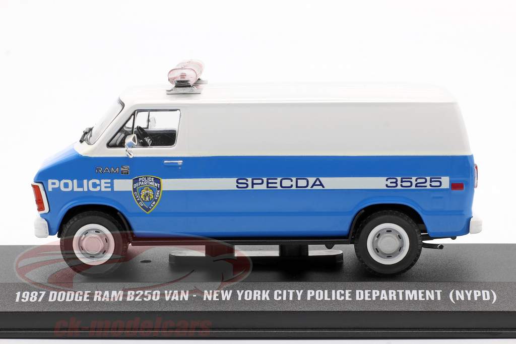 Dodge RAM B250 ヴァン NYPD 建設年 1987 青 / 白い 1:43 Greenlight