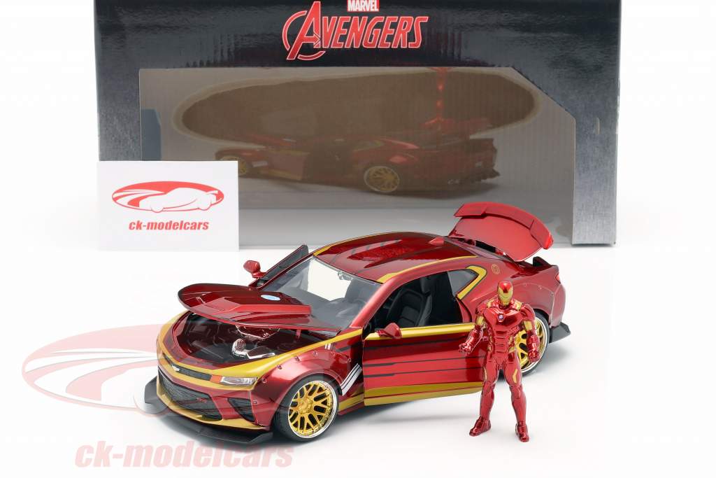 Chevrolet Camaro 2016 con figura Iron Man Marvel's The Avengers rojo / oro 1:24 Jada Toys