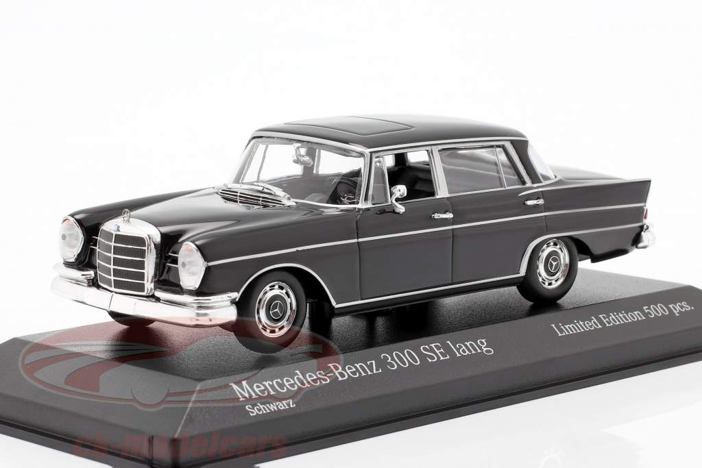 Mercedes-Benz 300 SE largo (W112) Heckflosse Año de construcción 1963 negro 1:43 Minichamps
