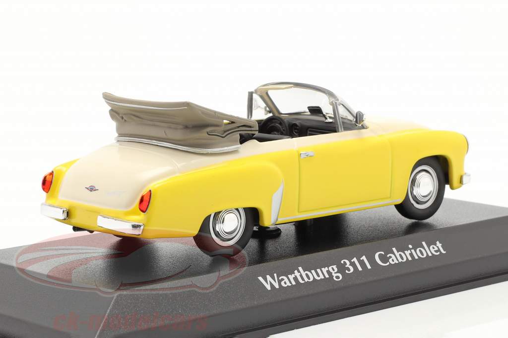 Wartburg 311 Cabriolet jaar 1958 geel / wit 1:43 Minichamps