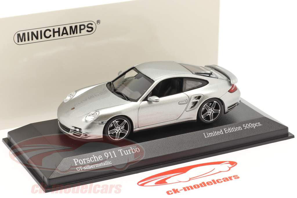 Porsche 911 (997) Turbo Bouwjaar 2006 GT zilver metalen 1:43 Minichamps