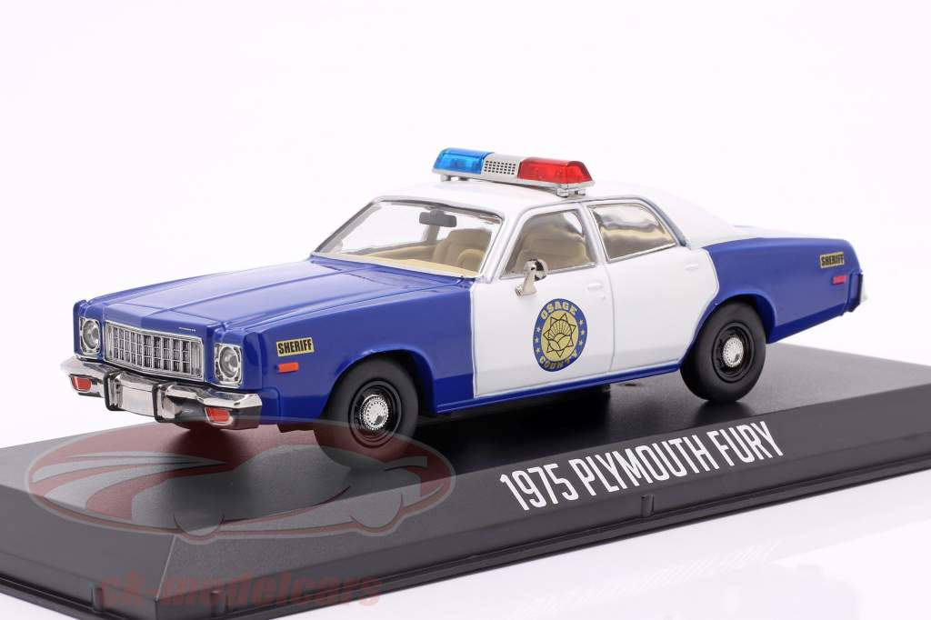 Plymouth Fury Osage County Sheriff 1975 Wit / blauw 1:43 Greenlight