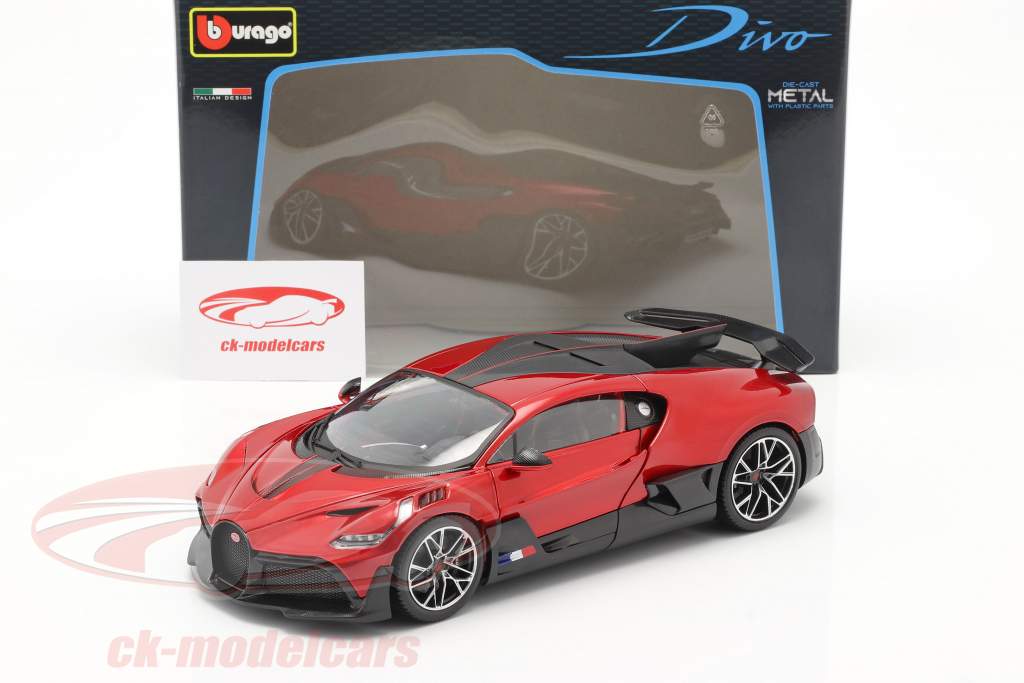 Bugatti Divo Bouwjaar 2018 rood / zwart 1:18 Bburago
