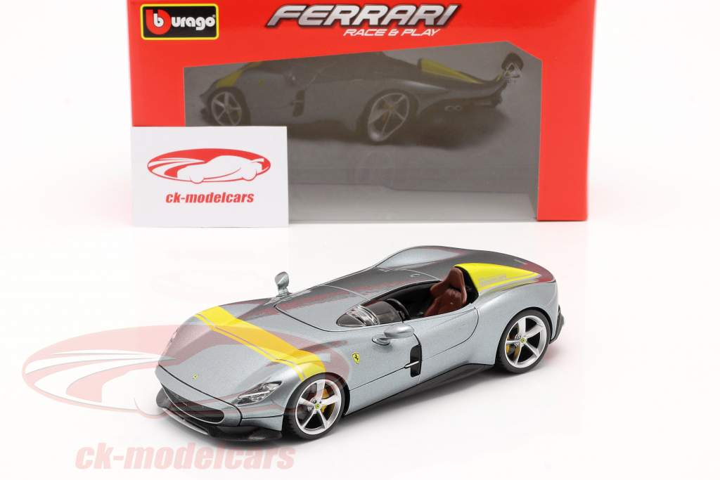 Bburago 1:24 Ferrari Monza SP1 Año de construcción 2019 gris metálico /  amarillo 18-26027 modelo coche 18-26027 4893993260270