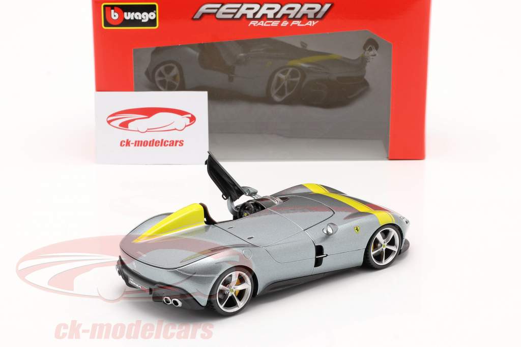Ferrari Monza SP1 Baujahr 2019 grau metallic / gelb 1:24 Bburago