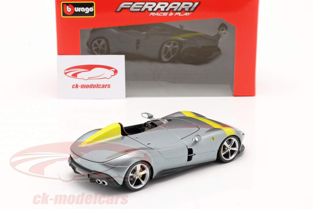 Ferrari Monza SP1 Год постройки 2019 Серый металлический / желтый 1:24 Bburago