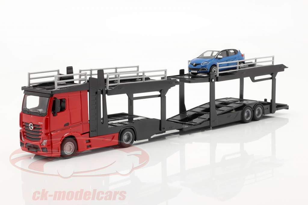 Mercedes-Benz Actros car transporter with Renault Captur red / black / blue / white 1:43 Bburago