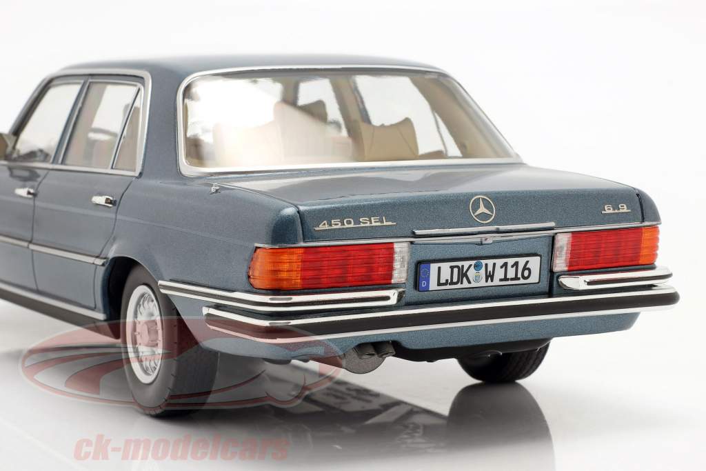 Mercedes-Benz S-klasse 450 SEL 6.9 (W116) 1975-1980 blå metallisk 1:18 iScale