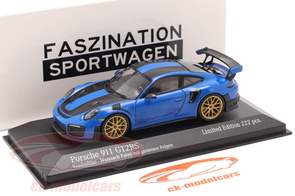 Porsche 911 (991 II) GT2 RS Weissach Package 2018 blu voodoo / d&#39;oro cerchi 1:43 Minichamps