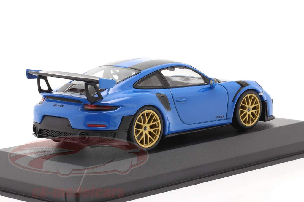 Porsche 911 (991 II) GT2 RS Weissach Package 2018 bleu vaudou / d&#39;or jantes 1:43 Minichamps