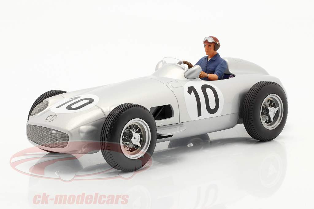 Set: J. M. Fangio Mercedes-Benz W196 #10 formula 1 1955 Con Figura del conducente blu camicia 1:18 iScale