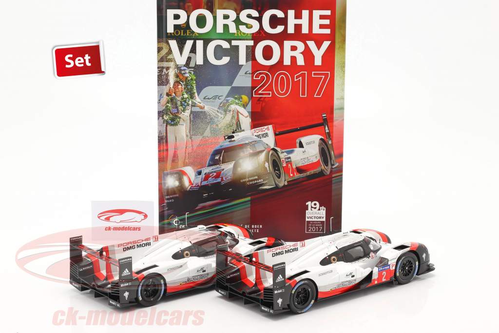 2-Car Set Con Libro: Porsche 919 Hybrid #1 #2 ganador 24h LeMans 2017 1:18 Ixo