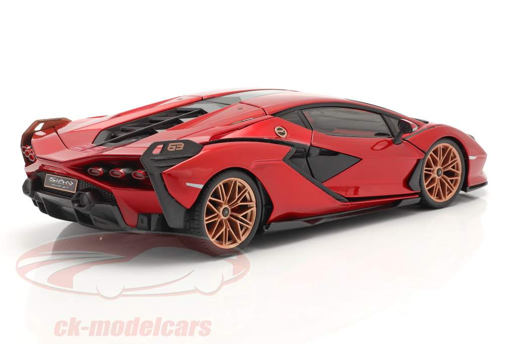 Lamborghini Sian FKP 37 Bouwjaar 2019 rood / zwart 1:18 Bburago