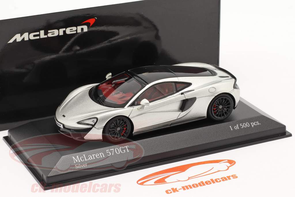 McLaren 570GT Ano de construção 2017 prata metálico 1:43 Minichamps
