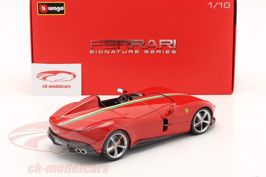 Ferrari Monza SP1 Année de construction 2019 rouge avec Tricolore 1:18 Bburago Signature