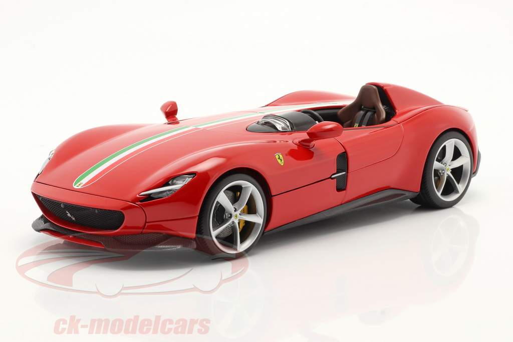 Ferrari Monza SP1 Byggeår 2019 rød med Trefarvet 1:18 Bburago Signature