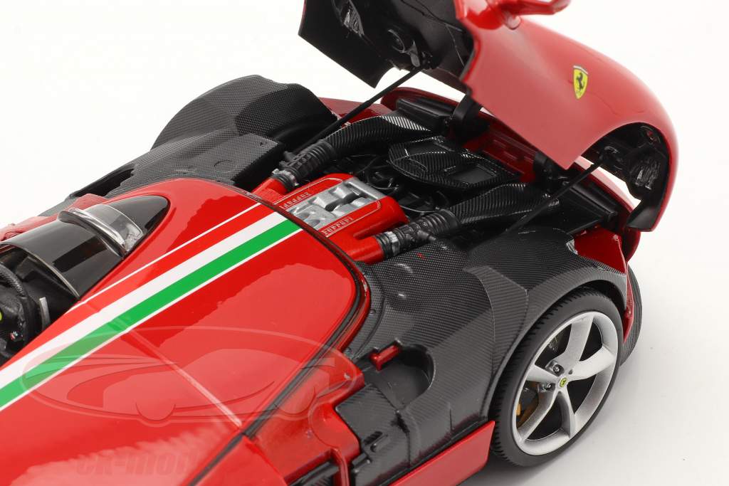 Ferrari Monza SP1 Année de construction 2019 rouge avec Tricolore 1:18 Bburago Signature