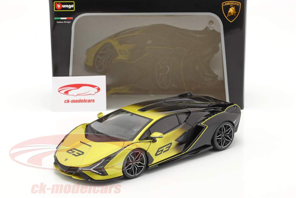 Lamborghini Sian FKP 37 #63 желтый / чернить 1:18 Bburago