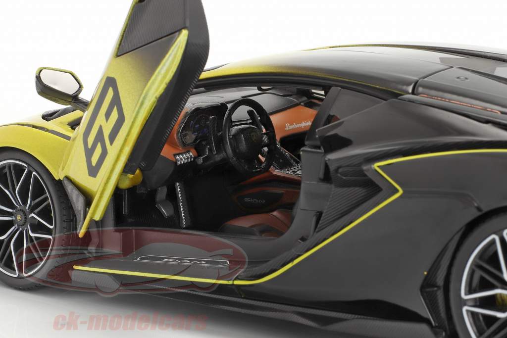 Lamborghini Sian FKP 37 #63 желтый / чернить 1:18 Bburago