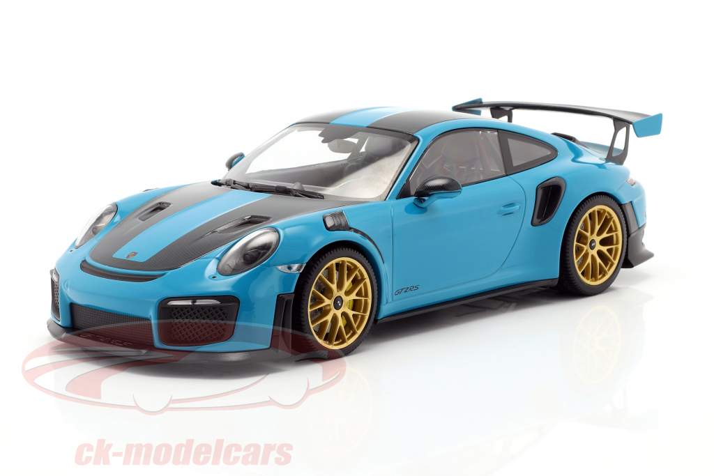 Porsche 911 (991 II) GT2 RS Weissach Package 2018 miami blue / golden rims 1:18 Minichamps
