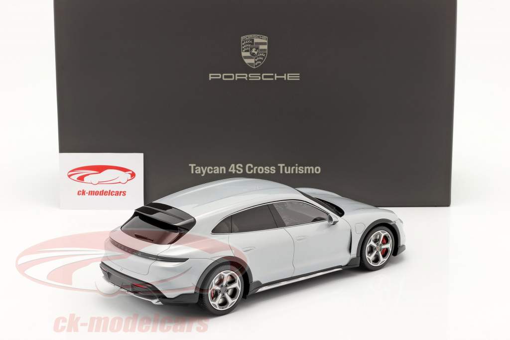 Porsche Taycan Turbo S Cross Turismo 2021 cinza gelo Com Mostruário 1:18 Minichamps